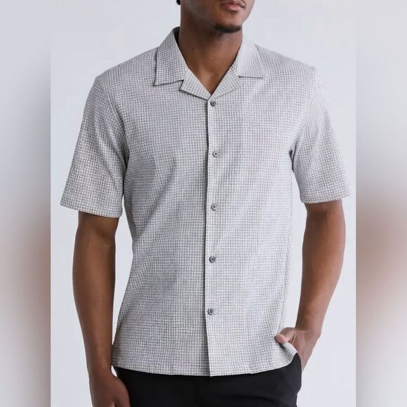 NWT Theory Men's Short Sleeve Button-Up Daze Camp Shirt Baltic/White Size L - Picture 2 of 16